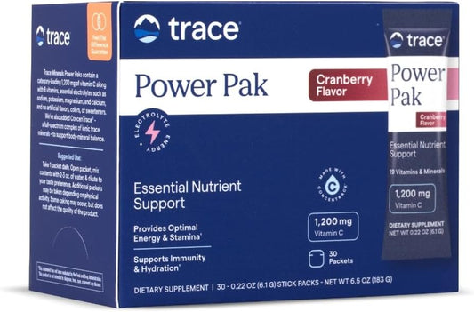 Trace Minerals Power Pak - Daily Health Support Supplement with Vitamins & Minerals - Power Packet Aids Immune Health & Hydration - Mix Powder Supports Bodily Functions - Cranberry (30 Servings)