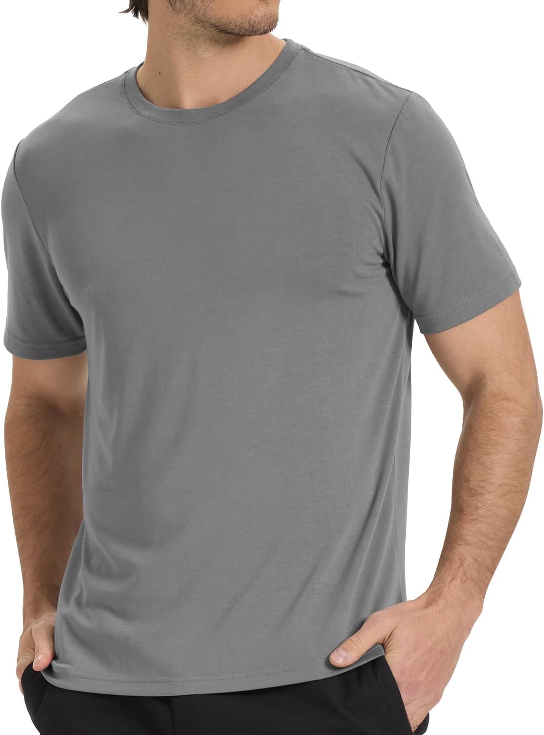 BAMBOO COOL Men's Crewneck T-Shirts Short Sleeve Heavy Weight Tees Athletic Casual Basic T Shirt