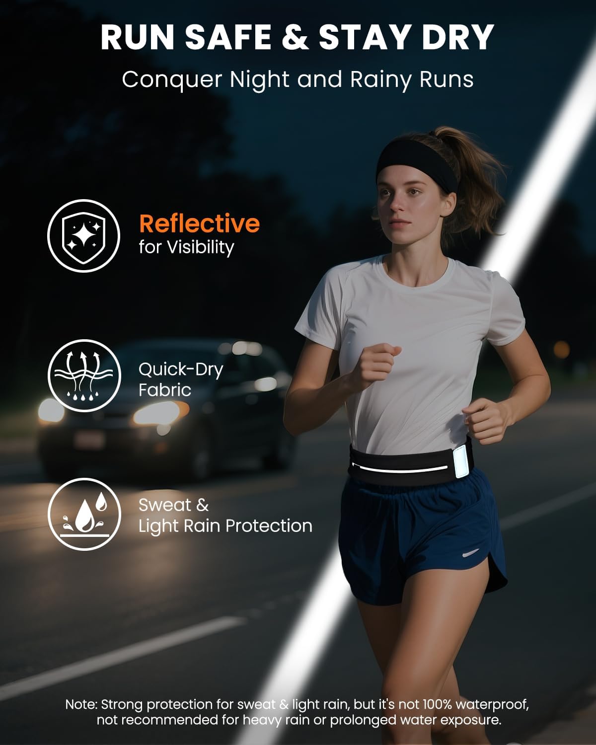 Running Belt for Women and Men, Adjustable Fanny Packs No Bounce Phone Holder for Running with Water Bottle & Headband, Waterproof Reflective Waist Packs for Runner Fits All Phones (M-Black)