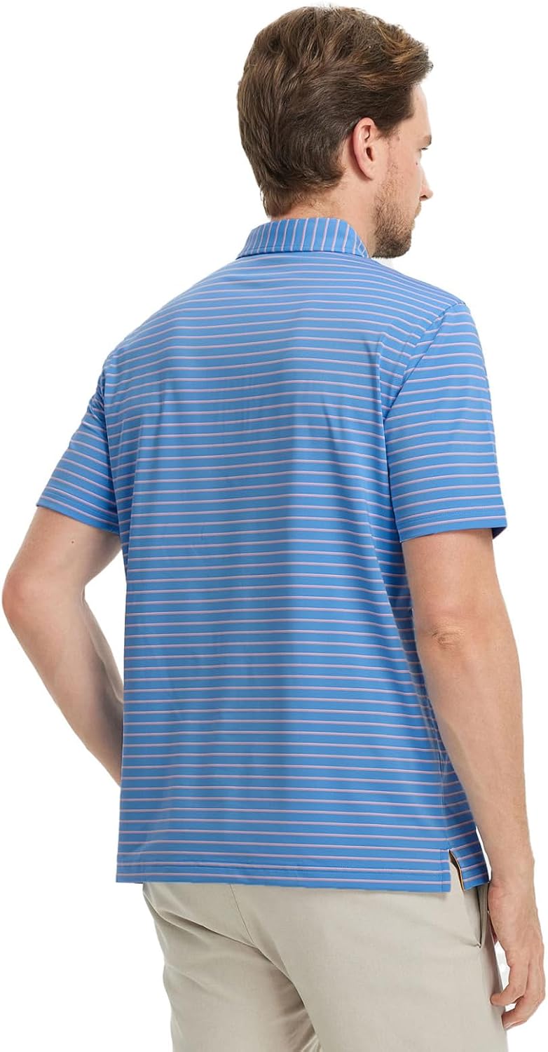 M MAELREG Golf Shirts for Men Moisture Wicking Striped Polo Performance Dry Fit Business Sports Mens Polo Shirts Short Sleeve
