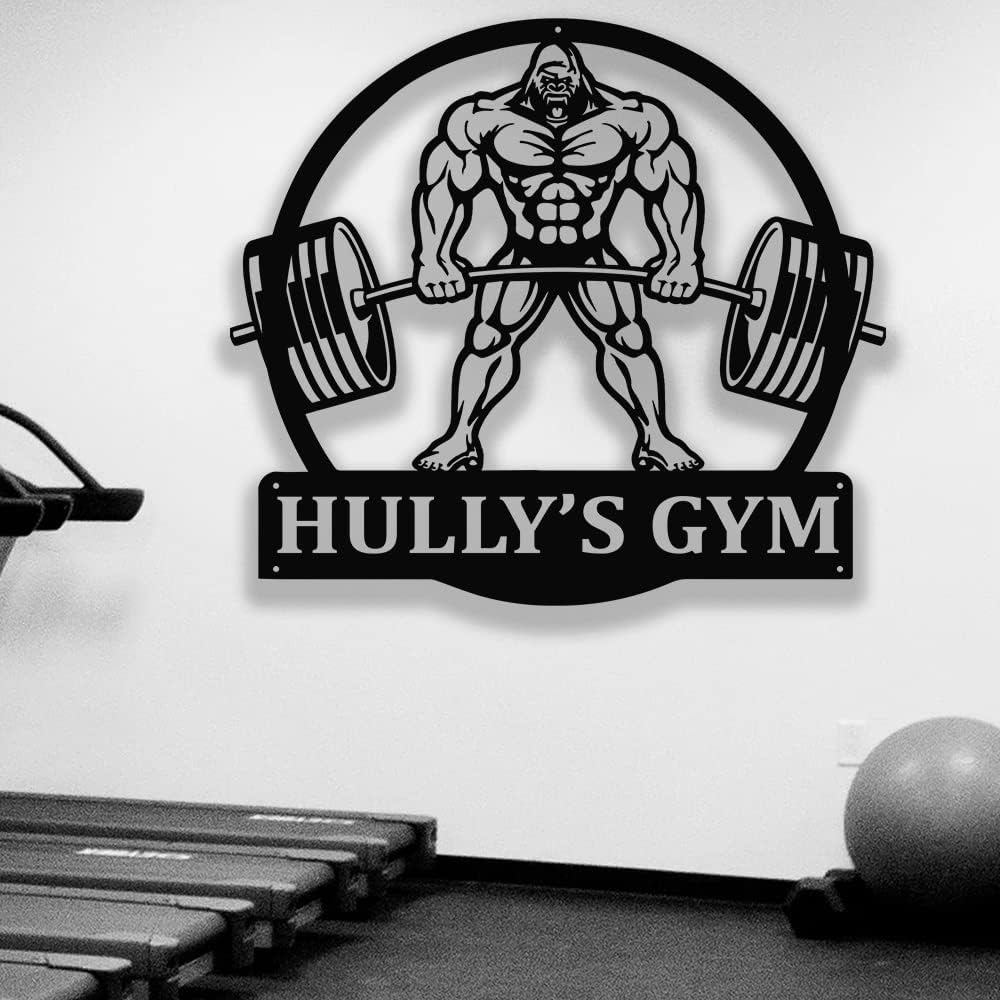 Personalized Gym Metal Wall Art Custom Name Workout Room Decor, Fitness Center Motivational Garage Sign, Powerlifting Home Gift for Women, Men, Dad, Papa, Grandpa, Mother, Sister, Girls, Family