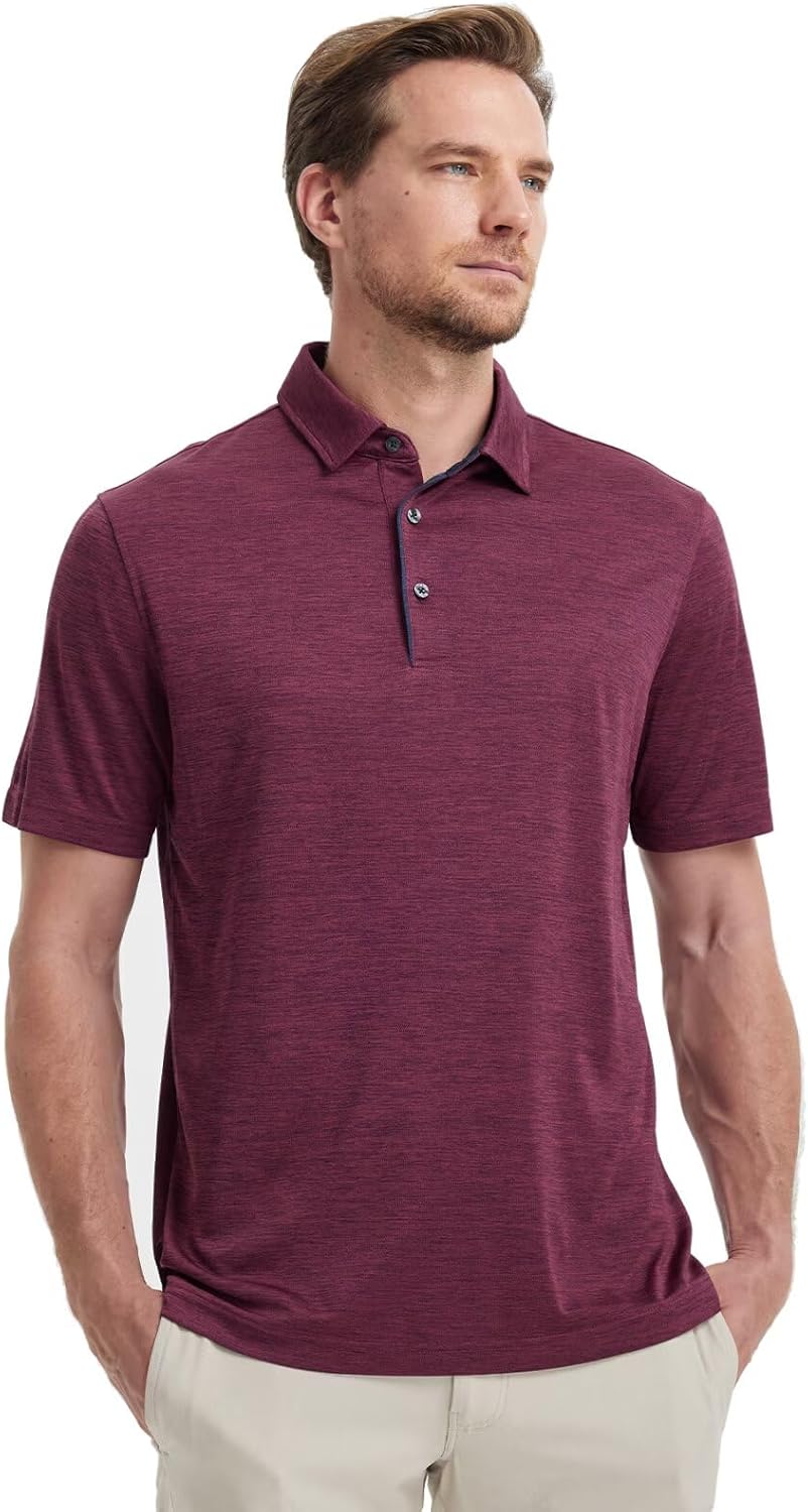 M MAELREG Golf Shirts for Men Short Sleeve Dry Fit Casual Striped Performance Moisture Wicking Collared Mens Polo Shirts