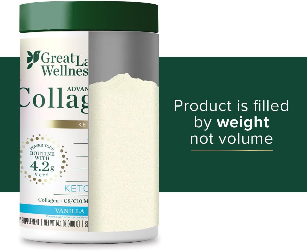 Great Lakes Wellness Keto Boost Advanced Collagen Peptides Powder with 4.2g MCTs - Vanilla Flavored - Nutritiously-Rich Non-Dairy Coffee Creamer or Smoothie Alt - Non-GMO, Kosher - 14.1 oz