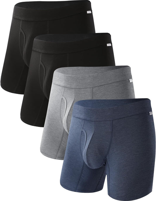 BAMBOO COOL Men's Ultra ComfortSoft Underwear, Moisture Wicking & Breathable No Ride Up Boxer Briefs with Fly, Multipack