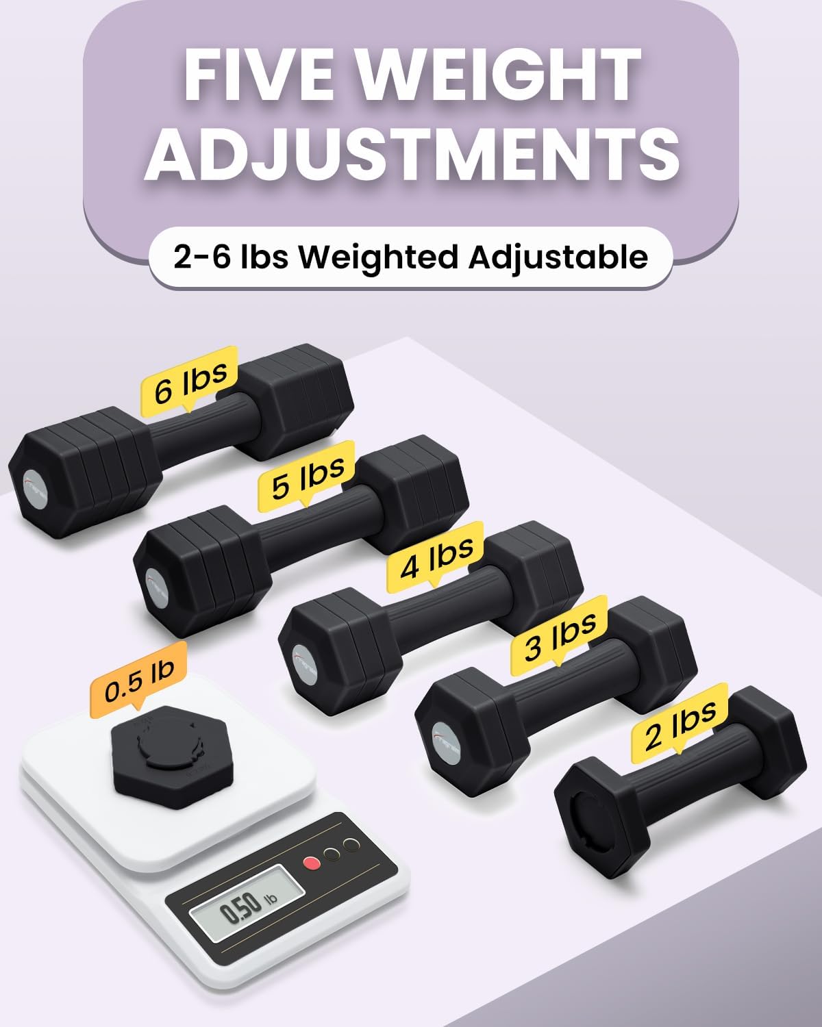 Adjustable Dumbbells Set, 4 in 1 Hand Weights Set for Women Men 10 LB/ 12 LB Dumbbell Pair Each 2lbs 3lbs 4lbs 5lbs Weights Dumbbells Set with TPU Soft Rubber Handle for Home Gym Exercise Fitness