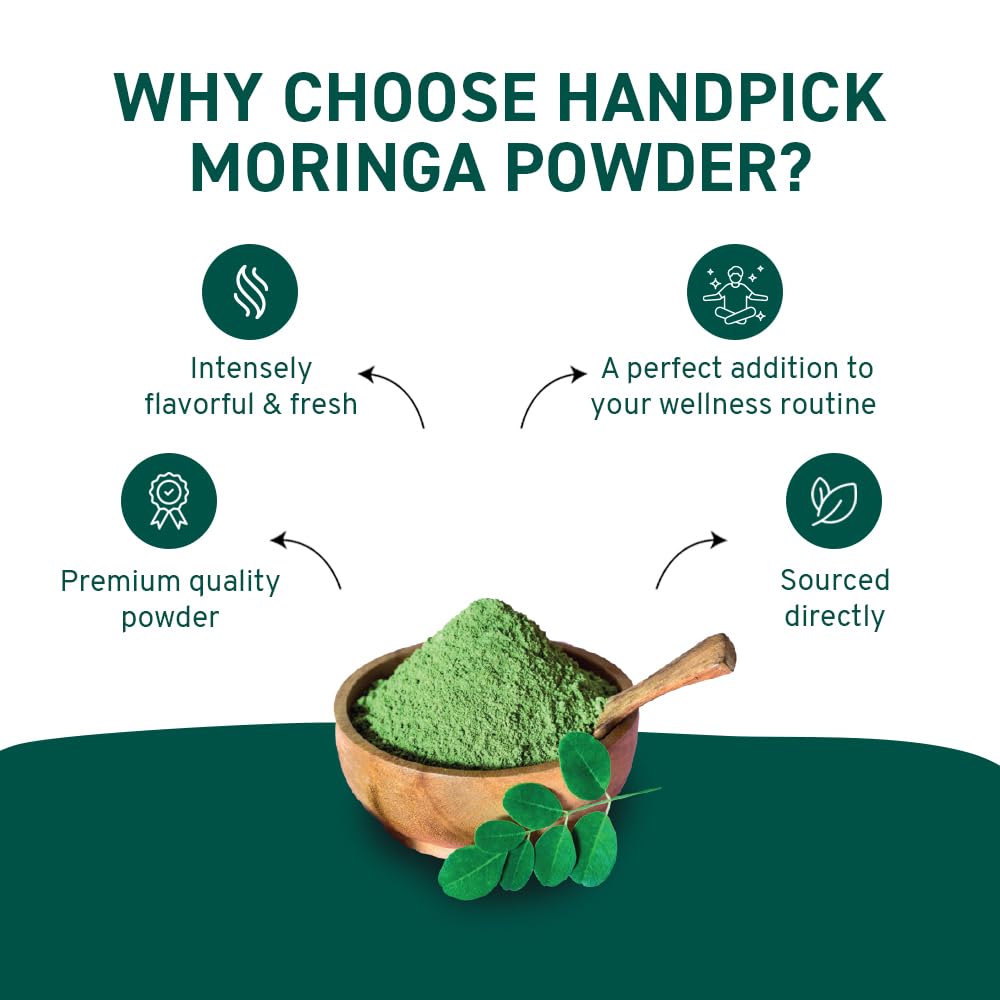 HANDPICK USDA Organic Moringa Powder (397g/14oz) Pure Moringa Oleifera Leaf Powder | Authentic Indian Origin | Gluten Free, Non-GMO | Perfect for Smoothies, Drinks, Tea & Recipes