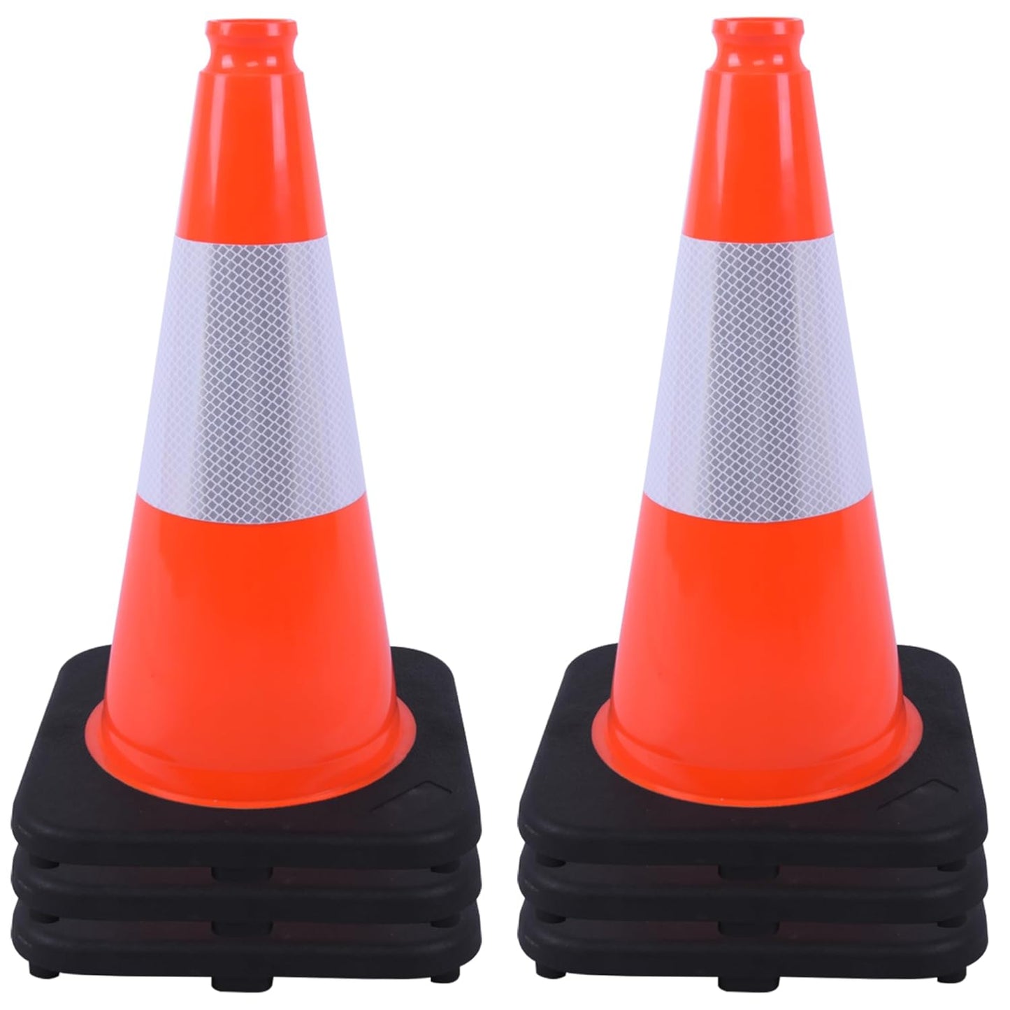 OrangeStar 18" Traffic Cones 6-Pack with Weighted Rubber Base, 6" Reflective Collar, Orange Safety Cones for Parking Lot, Road Construction, Warehouse, Highway, Weatherproof PVC
