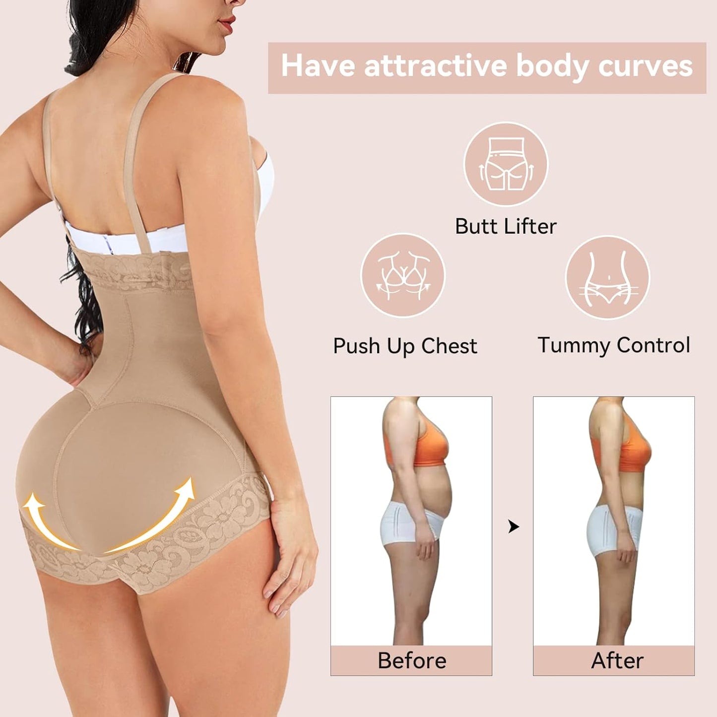 Shapewear for Women Tummy Control Fajas Colombianas Body Shaper Butt Lifter Compression Garment Open Bust Bodysuit