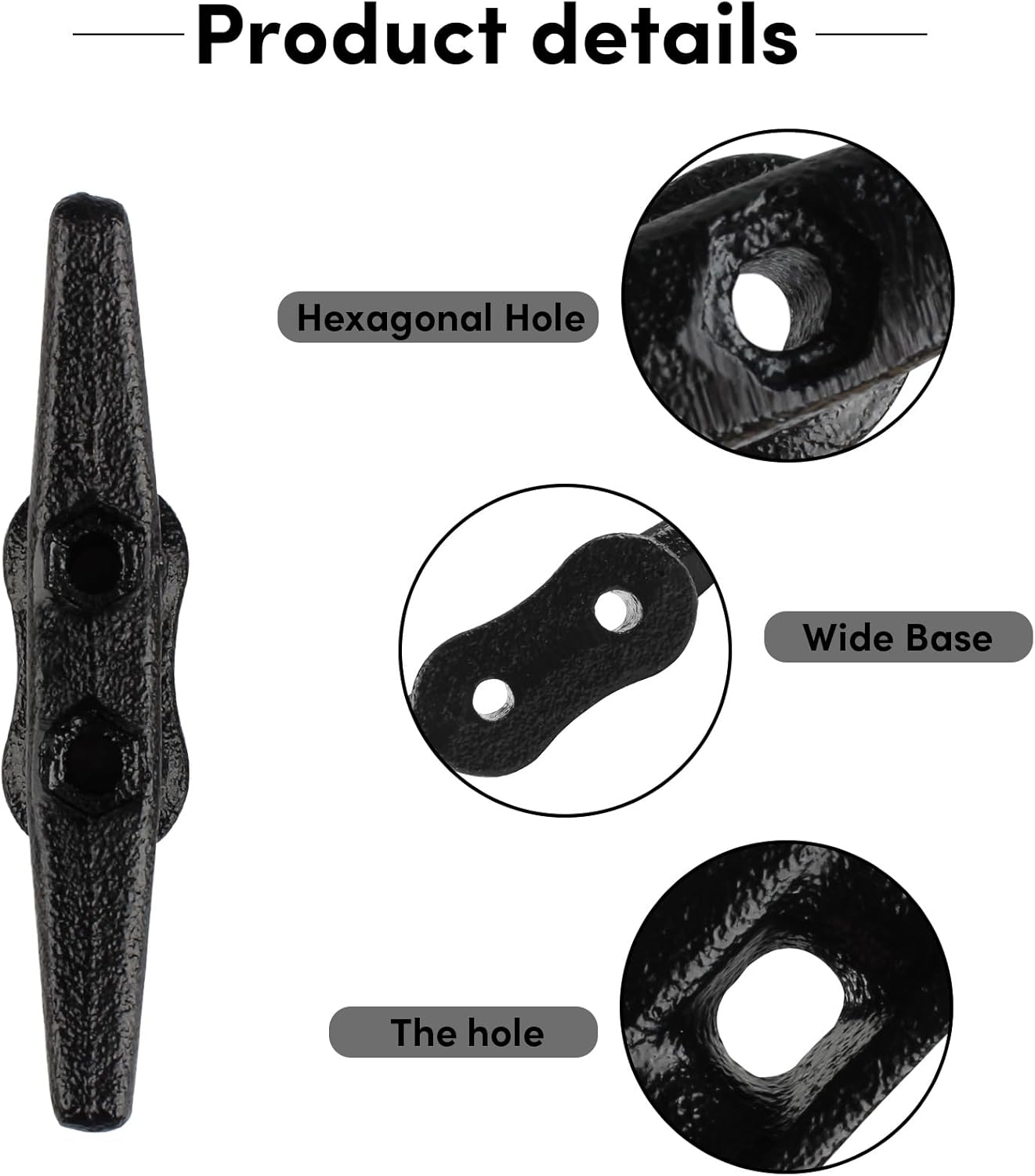 Boat Cleats 4Inch,Hot Dip Galvanized Cast Iron Dock Cleats,Electrophoretic Coated Black Dock Cleats,Rope Cleats Boat Dock Cleats for Marine Deck or Nautical Decor,Hardware Included (4/5/6/10/12Pack)