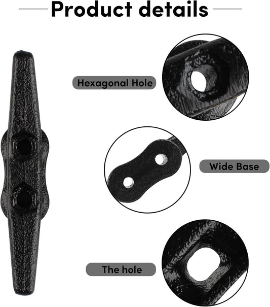 Boat Cleats 4Inch,Hot Dip Galvanized Cast Iron Dock Cleats,Electrophoretic Coated Black Dock Cleats,Rope Cleats Boat Dock Cleats for Marine Deck or Nautical Decor,Hardware Included (4/5/6/10/12Pack)