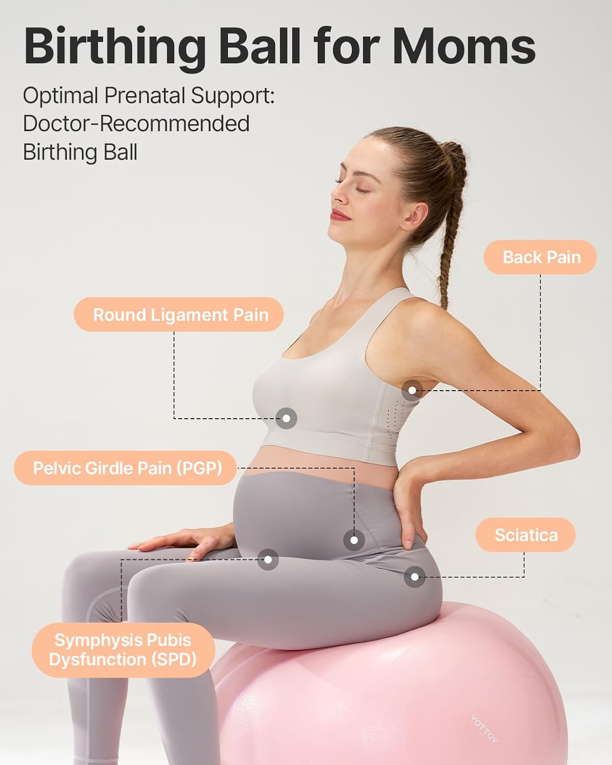 YOTTOY Pregnancy Ball - 1.8mm Thick Birthing Ball for Maternity Physio and Birth Preparation, Yoga and Exercise for Pregnancy - Includes Pump