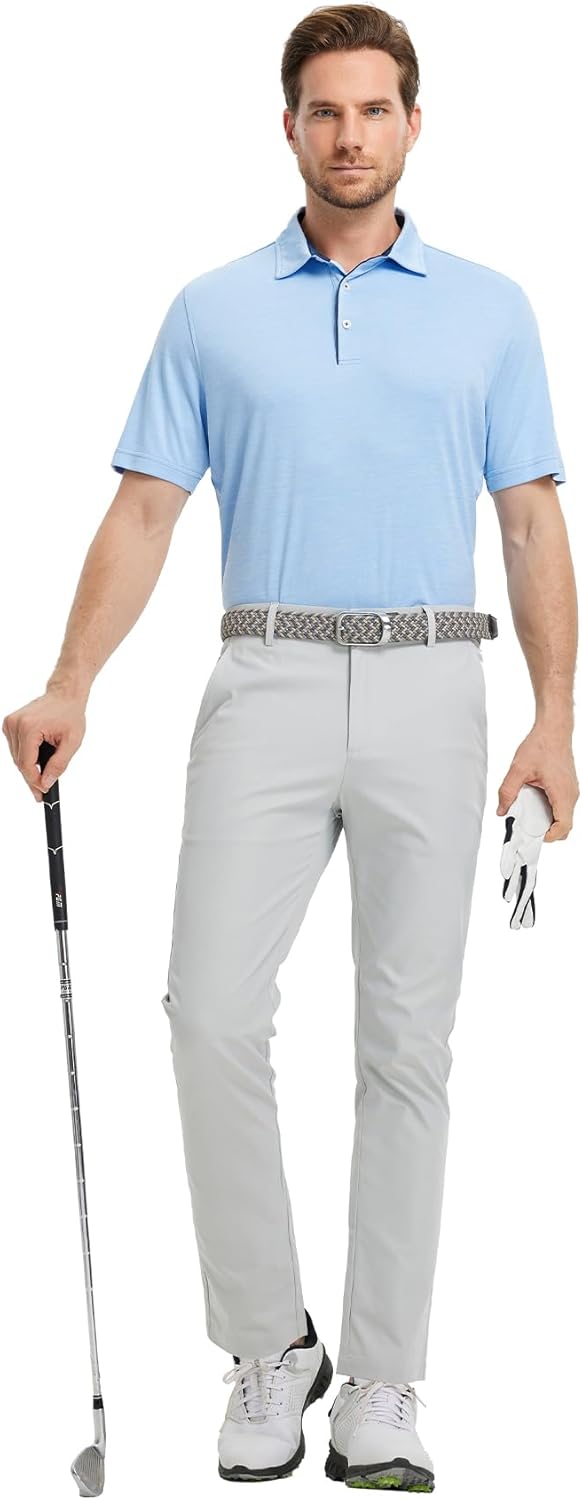 M MAELREG Golf Shirts for Men Short Sleeve Dry Fit Casual Striped Performance Moisture Wicking Collared Mens Polo Shirts