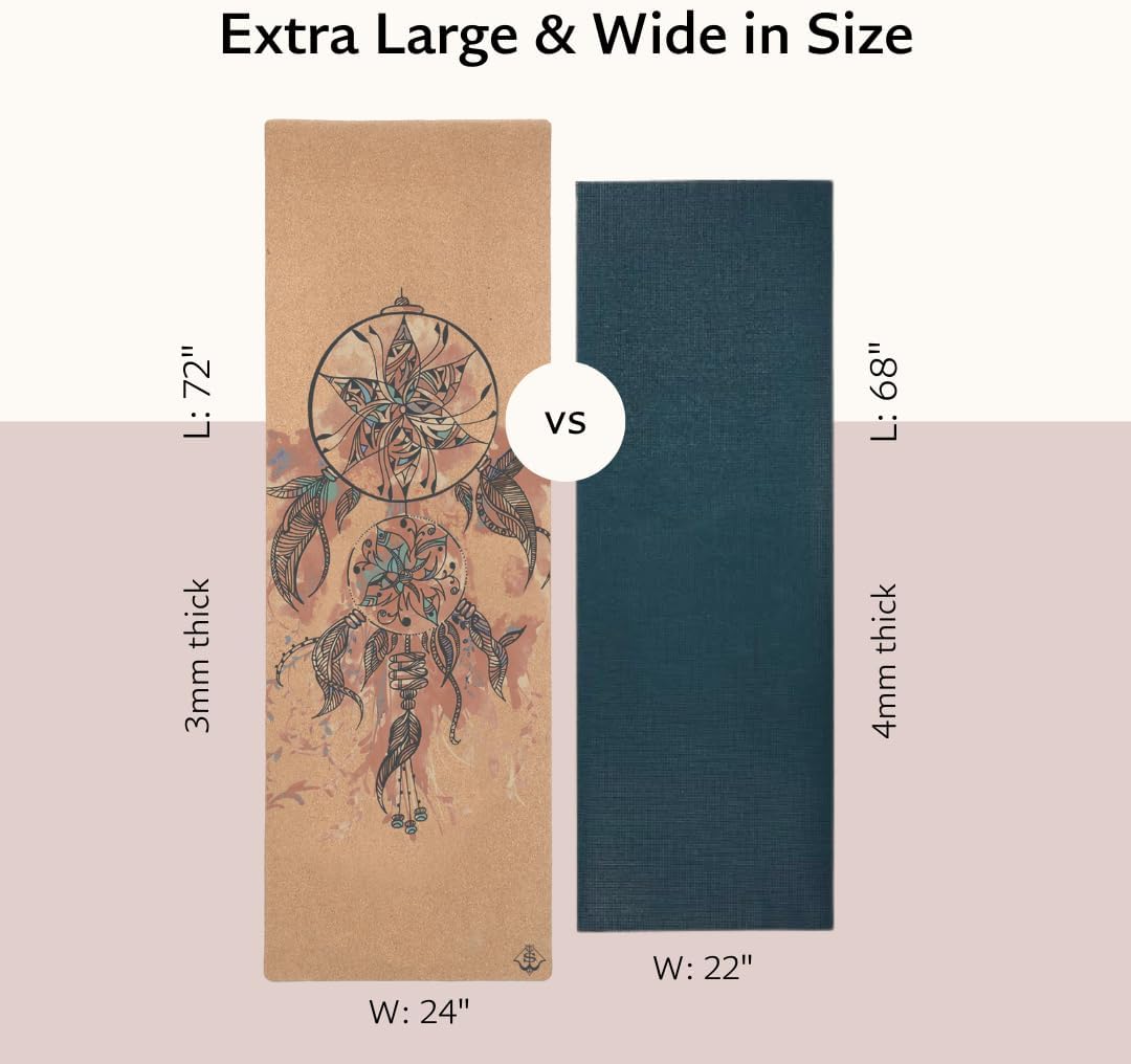 Cork Yoga Mat - Artist Designed, Premium Printed Eco-Friendly Non-Slip mat, Great for Regular & Hot Yoga, Pilates, Workouts 72 inch x 24 inch x 3mm Thick