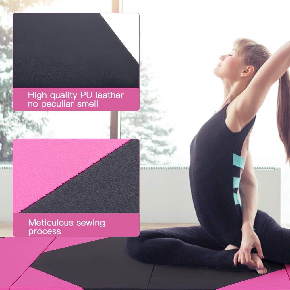 Gymnastics Tumbling Mats Portable Gymnastics Mat Foldable Tumbling Mat 2'x6'/4'x8' PU Leather Exercise Mat Yoga Mat with Carrying Handles for home Workout outdoor Yoga Gymnastics
