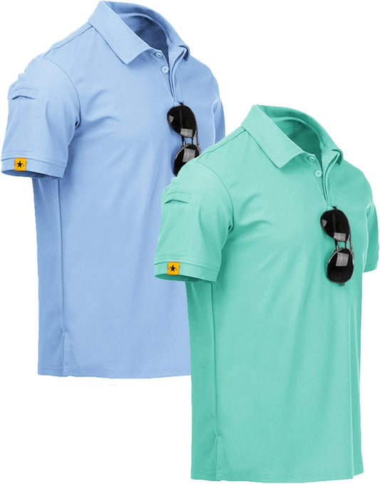 ZITY Mens 2 Pack Polo Shirts Short Sleeve Performance Sports Golf Shirt for Men Tactical Shirt
