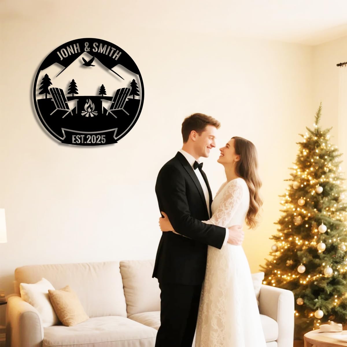 Personalized Campfire Metal Name Sign | Custom Camping Metal Signs | Family Wall Art & Split Letter Name | Wedding Gift & Anniversary | Indoor Decor Gift for Women, Men, Wife, Parents, Couple