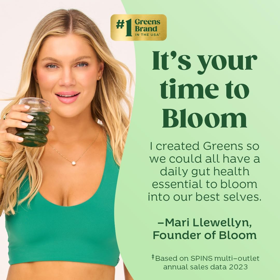 Bloom Nutrition Superfood Greens Powder, Digestive Enzymes with Probiotics and Prebiotics, Gut Health, Bloating Relief for Women, Chlorella, Green Juice Mix with Beet Root Powder, 30 SVG, Coconut