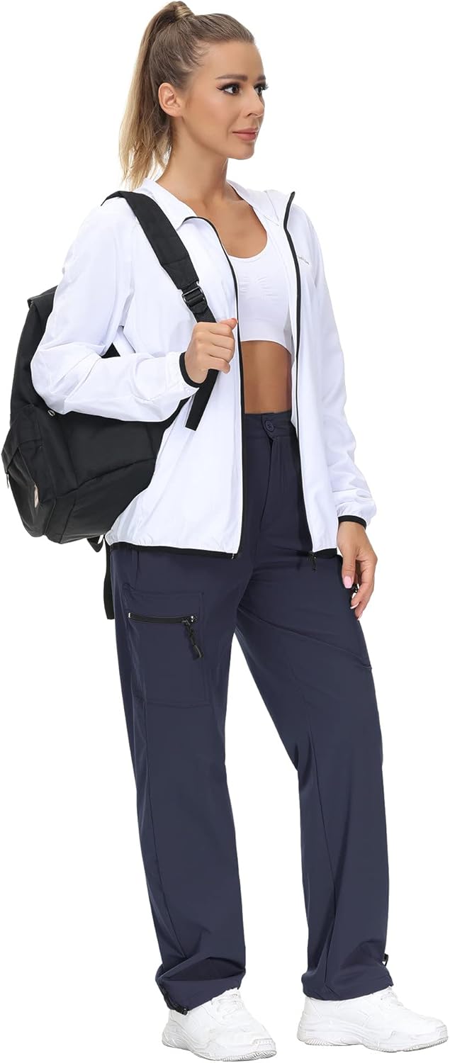 VVK Women's Hiking Cargo Pants Lightweight Quick Dry Outdoor Athletic Pants Camping Climbing Golf Zipper Pockets
