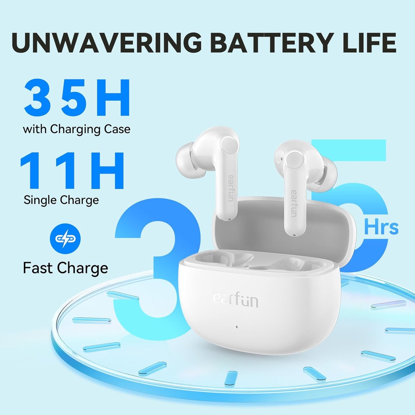 EarFun Air Life Wireless Earbuds, 12mm Driver with Deep Bass, Bluetooth 5.4 in-Ear Earbuds, 4 Mics AI ENC Call, 35H Playtime, 30 Preset EQs Via App, Comfortable Fit, Fast Charging, IPX5, White