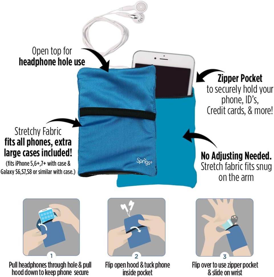 Sprigs Banjees 2 Pocket Wrist Wallet/Wrist Band/Wrist Pocket for Travel, Walking, & Running. Wallet Pouch That Holds Cash, Card, ID's, and More