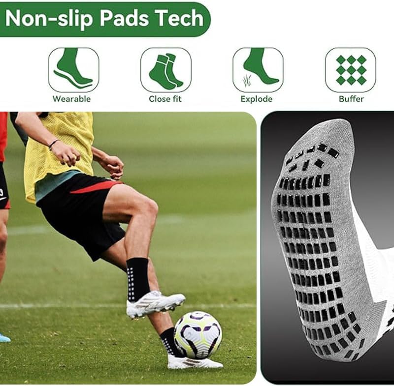 2 Set Anti-Slip Grip Soccer Socks with Shin Guard Sleeves, Sports Athletic Socks for Men Women