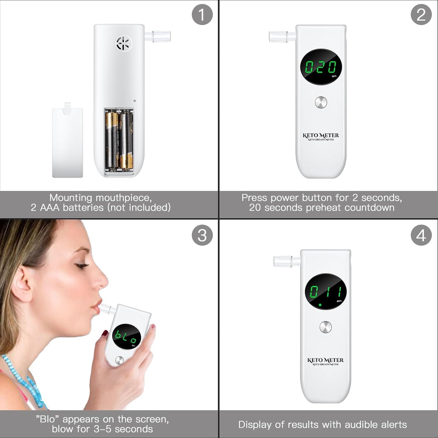 Professional Breath Monitoring Ketosis Meter Portable Breath Ketosis Breath Analyzer Meter for Ketosis Testing - High Precision Ketone Breath Tester with 10 Mouthpieces for Testing Ketosis