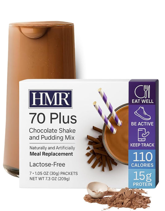 HMR 70 Plus Chocolate Shake & Pudding Mix | Meal Replacement Powder | Lactose-Free | 15g Protein | Easy to Make | Low Calorie | 7 Single Serving Packets each
