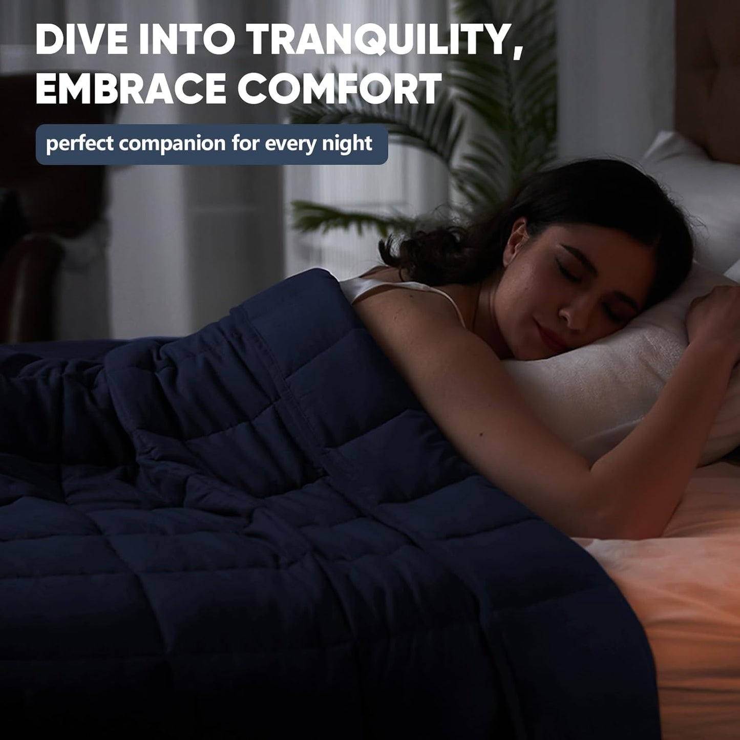 yescool Weighted Blanket for Adults (25 lbs, 60" x 80", Navy & Blue) Cooling Heavy Blanket for Sleeping Perfect for 240-260 lbs, Queen Size Breathable Blanket with Premium Glass Bead, Machine Washable