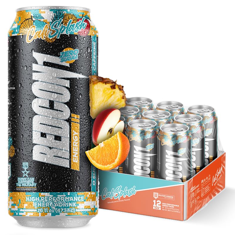 REDCON1 Energy High Performance Drink, Cali Splash - Zero Sugar Energy Drink with Alpha GPC Nootropic - 200mg of Natural Caffeine from Green Coffee Beans - Vitamin B6, B12 & B5 to Boost Mood (12 ct)