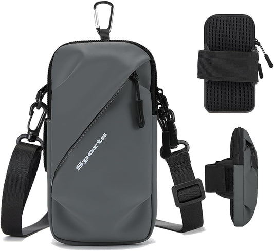 Cell Phone Armbands Running Phone Holder Armband, Shoulder Holster Phone Purse Crossbody Bag Pouch (Gray)