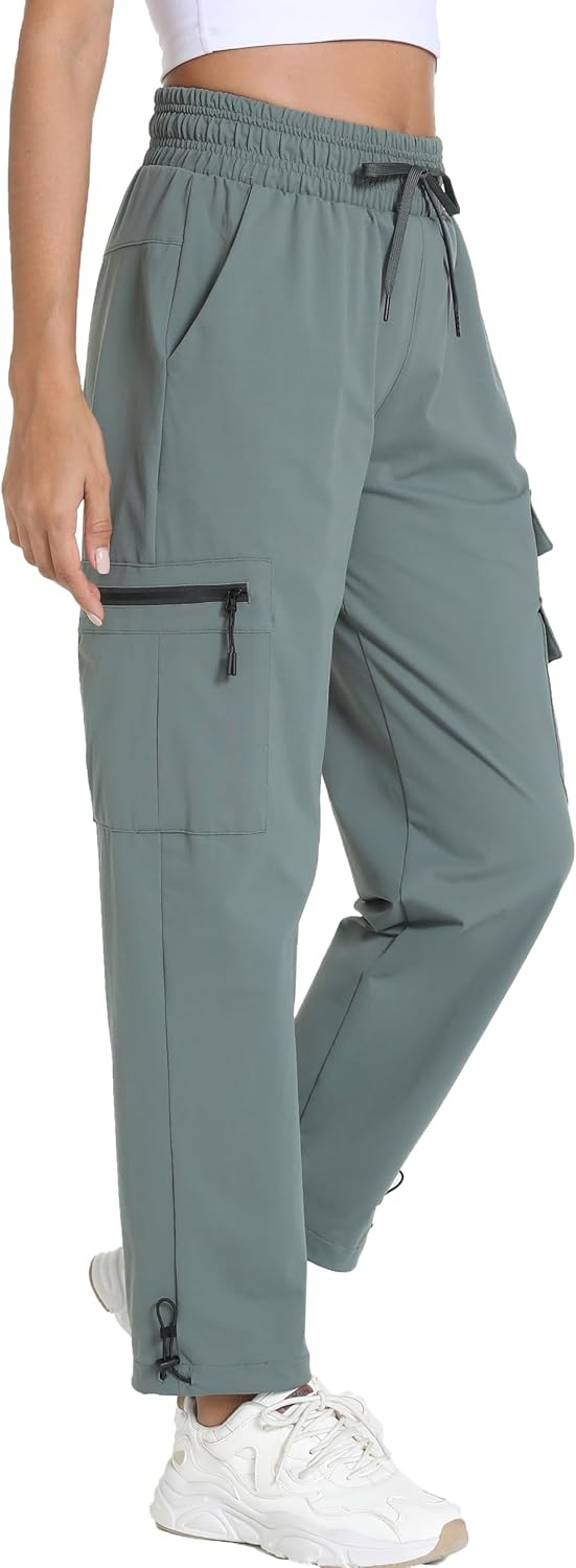Women's Lightweight Hiking Joggers with Pockets - Water Resistant Cargo Pants for Outdoor Workouts Camping