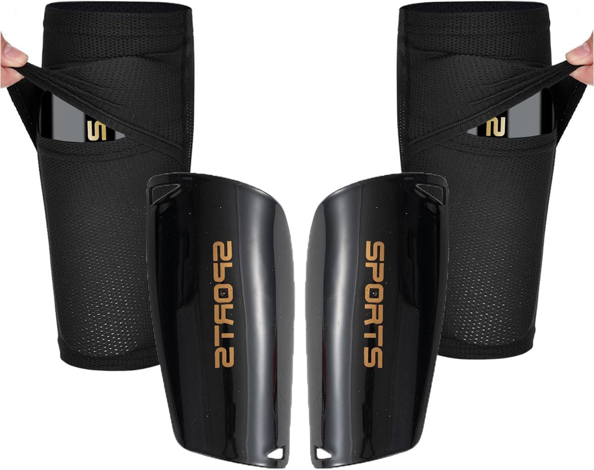 Soccer Shin Guards for Kid Youth Teen Adult - Shin Guards Sleeves with Inserted Pocket Cushion Protection Reduce Shocks and Injuries for TeamSports