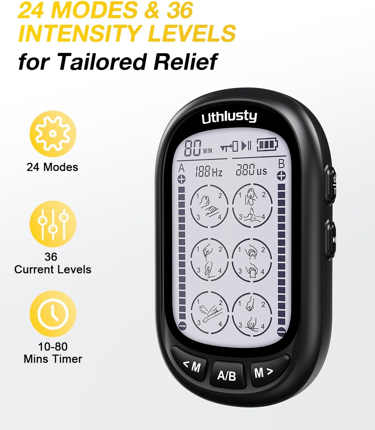 TENS Unit Muscle Stimulator for Pain Relief Therapy – 24 Modes TENS Machine & EMS Massager, Period Simulator Machine for Men & Women, Portable Muscle Stimulator for Back, Shoulder, and Neck Pain