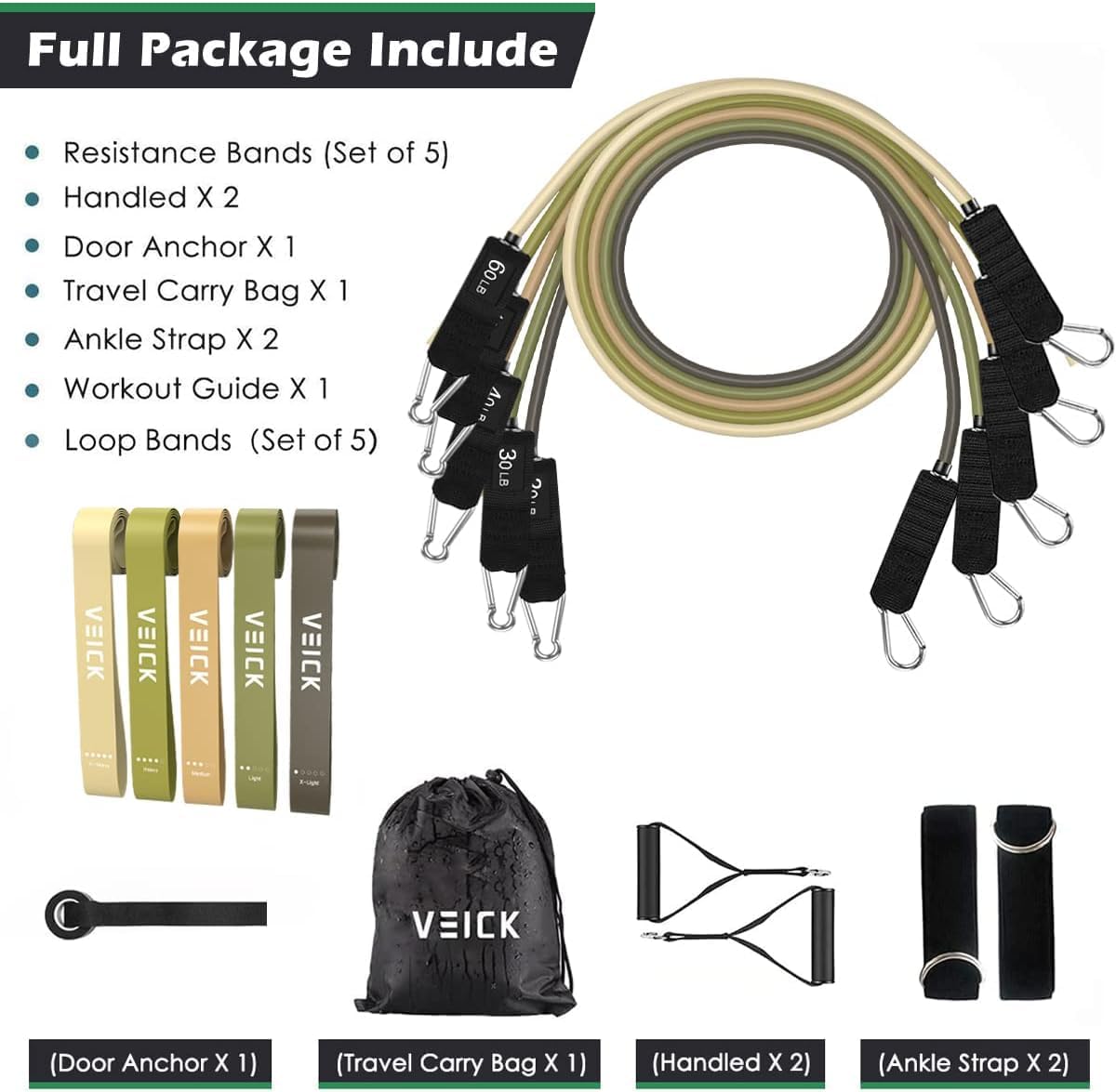 VEICK Resistance Bands, Exercise Bands, Workout Bands, Resistance Bands for Working Out with Handles for Men and Women, Exercising Bands for Fitness Weights Work Out at Home