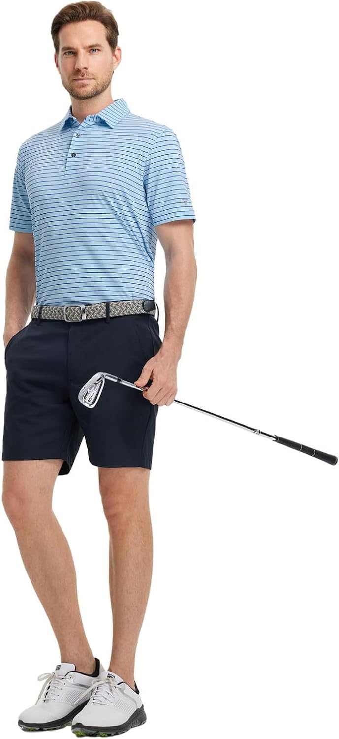 M MAELREG Golf Shirts for Men Moisture Wicking Striped Polo Performance Dry Fit Business Sports Mens Polo Shirts Short Sleeve