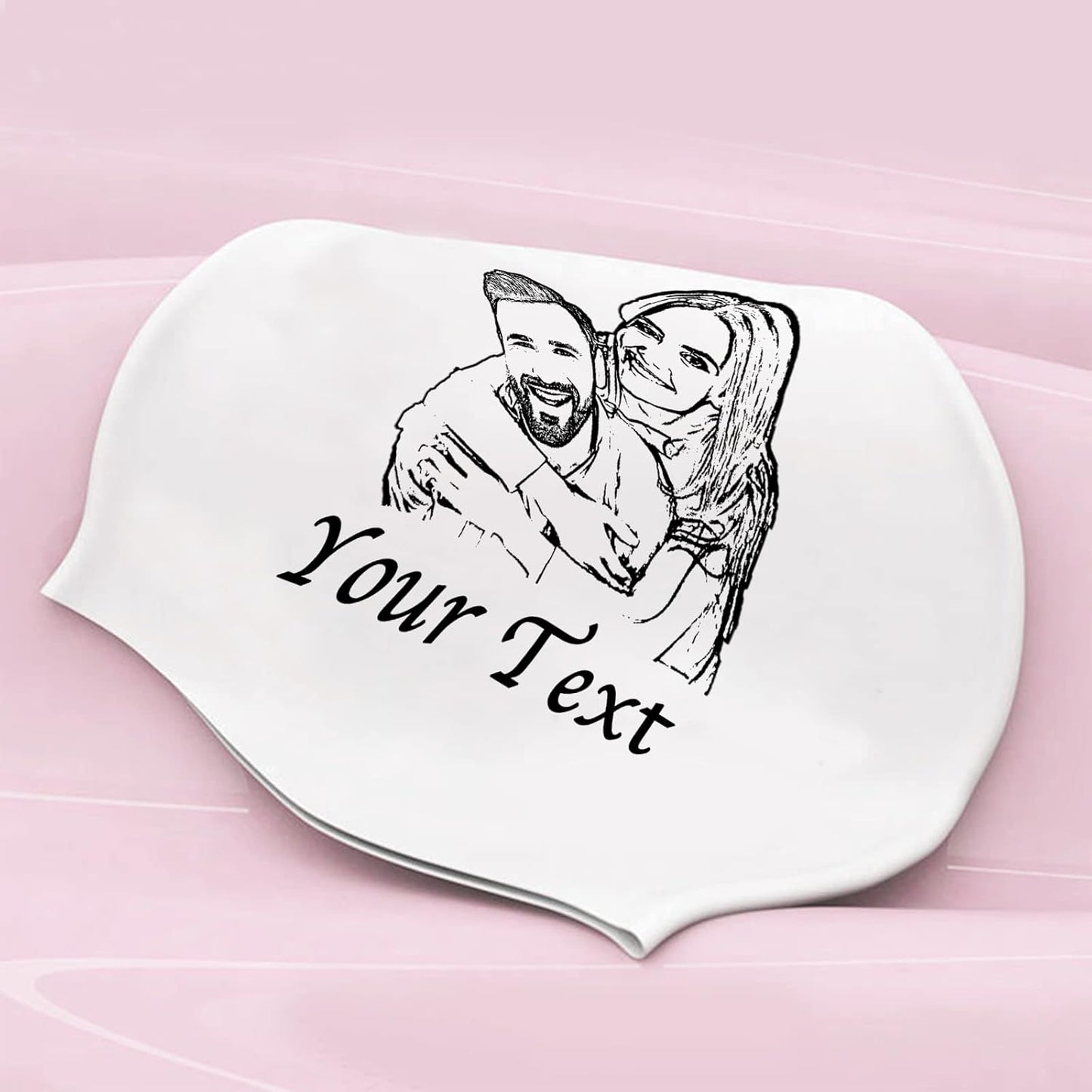 Custom Swim Cap with Photo Personalized Silicone Swim Cap for Men and Women Swimming Customized Swimmers Cap for Short and Medium Length Hair