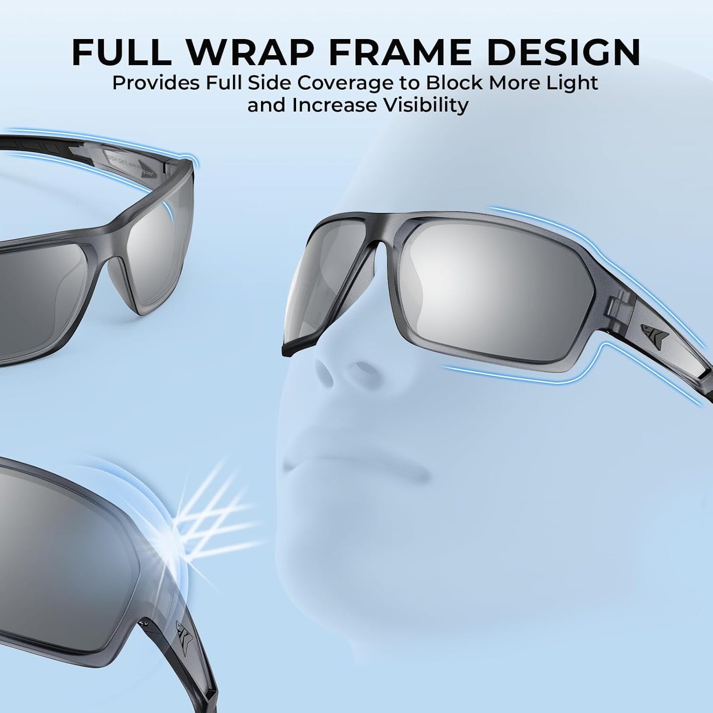 KastKing Chippewa Polarized Fishing Sunglasses, UV400 Protection Full Wrap Frame Sports Cycling Sunglasses, 1.0mm TAC Lenses