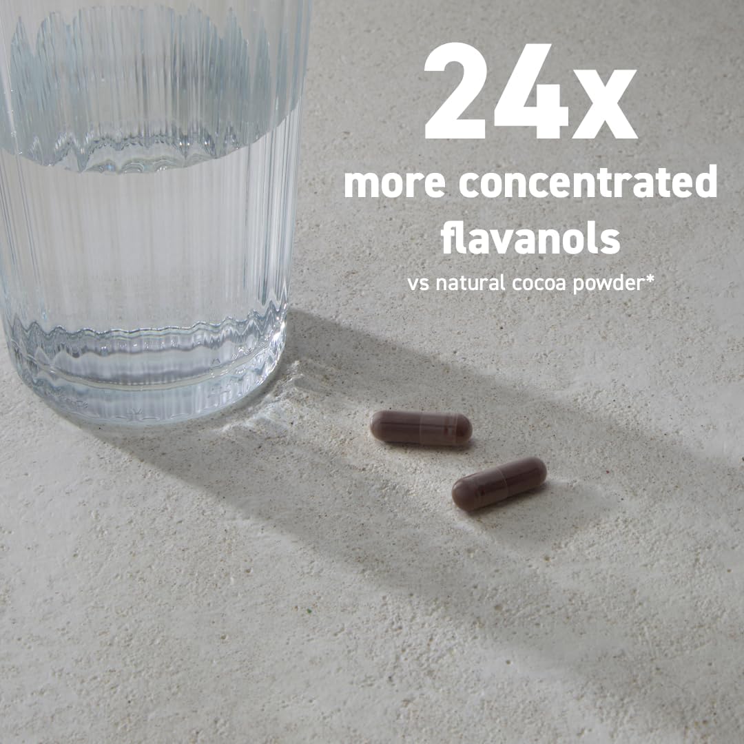 CocoaVia Cardio Health Supplement, 30 Day, 500mg Cocoa Flavanols, Support Heart Health, Boost Nitric Oxide, Blood Circulation, Energy, Vegan, Dark Chocolate, 60 Capsules