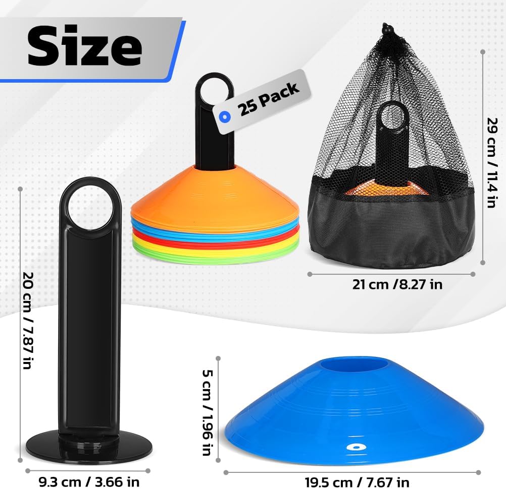 GHB Soccer Cones 25/50/100 Pack Disc Soccer Sport Cones Training Field Marker Agility Cones for Traffic, Basketball, Coaching, Practice Equipment Includes Cone Drills Guide