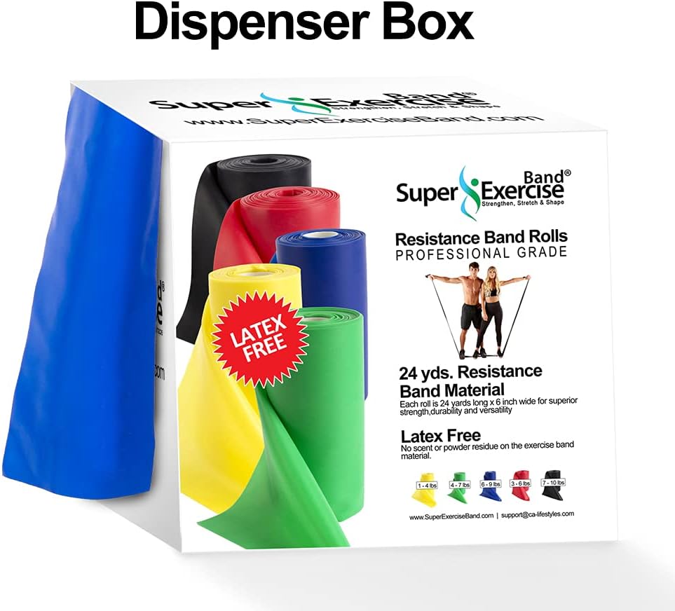 Resistance Band for Working Out - 8,16,24 Yard Resistance Bands Bulk Rolls - 10 Strengths in Light Medium and Heavy Exercise Bands - Latex Free Workout Bands Including iPhone App and e-Book