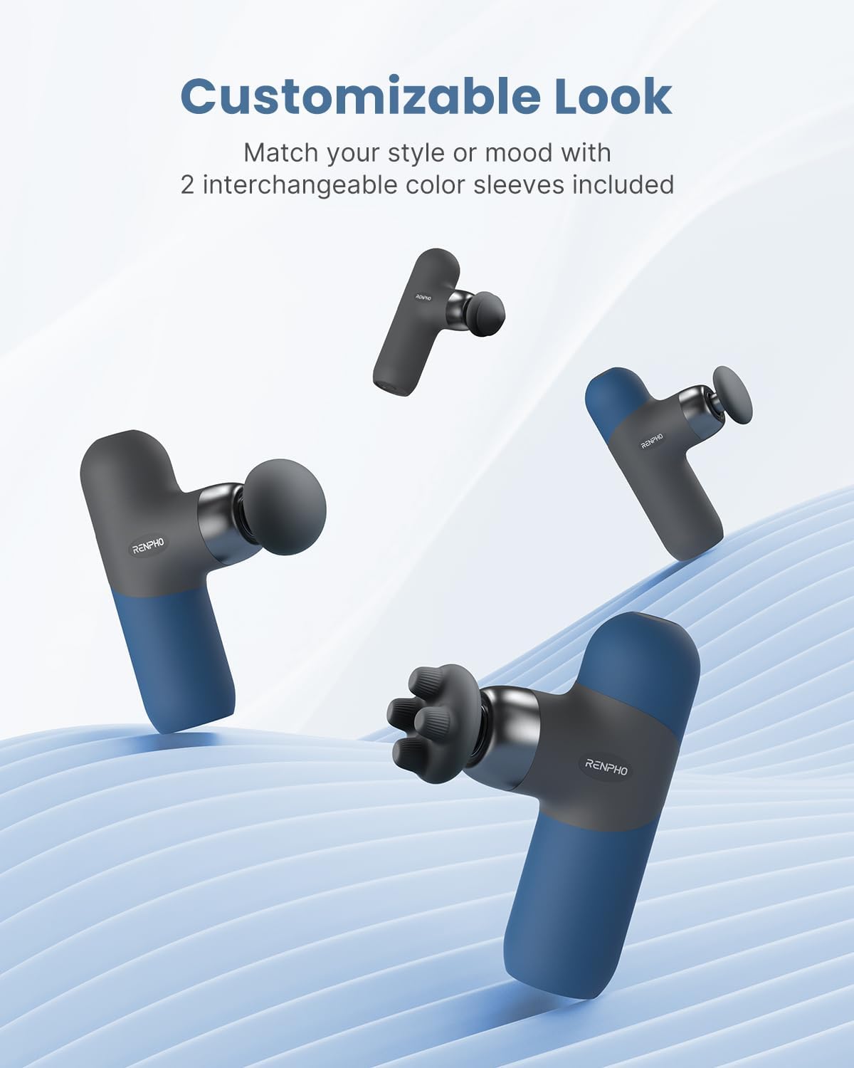 RENPHO Mini Thermal Massage Gun with Heat, Portable Deep Tissue Percussion Massager, Color Silicone Sleeves Travel Size with Carry Case, Aegean Blue