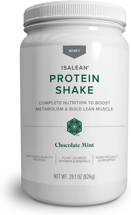 IsaLean Protein Shake - Complete Superfood Meal Replacement for Maintaining Healthy Weight and Lean Muscle Growth with 24 Vitamins and Minerals - 29.1 oz - 14 Meal Canister (Chocolate Mint) - Canister