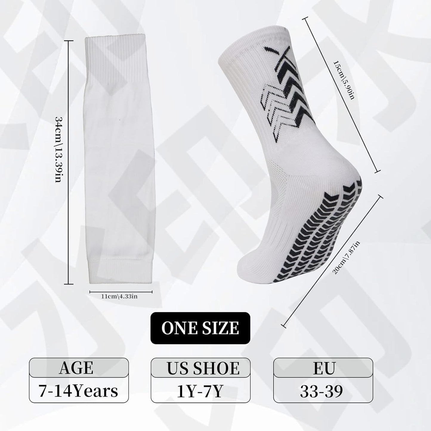 Grip Soccer Socks with Shin Guard Sleeves Non Slip Soccer Leg Sleeve Socks for Men Women Black/White 2 Set