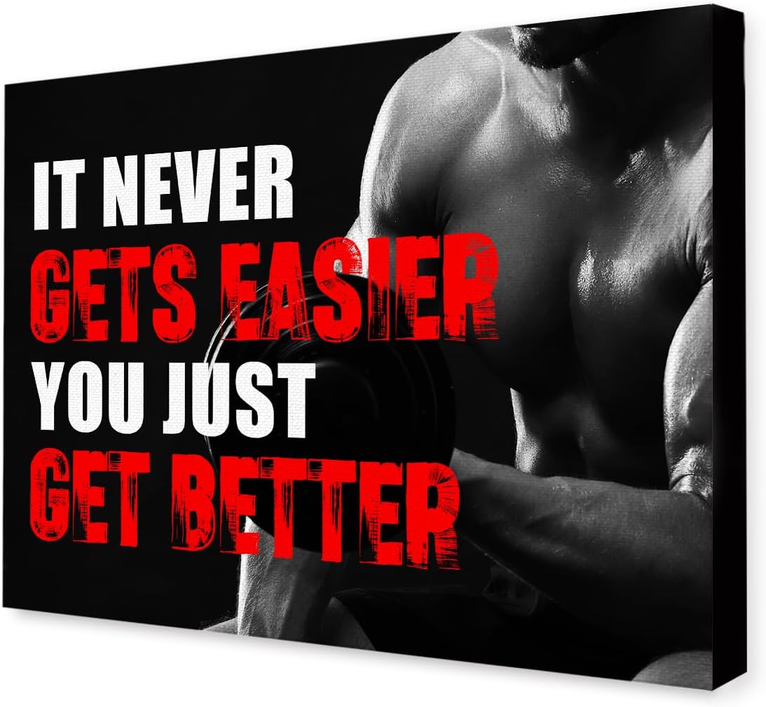 OTINGQD Inspirational Gym Wall Decor,Fitness Quotes Wall Art,It Never Gets Easier You Just Get Better Workout Canvas Wall Decor for Home Gym