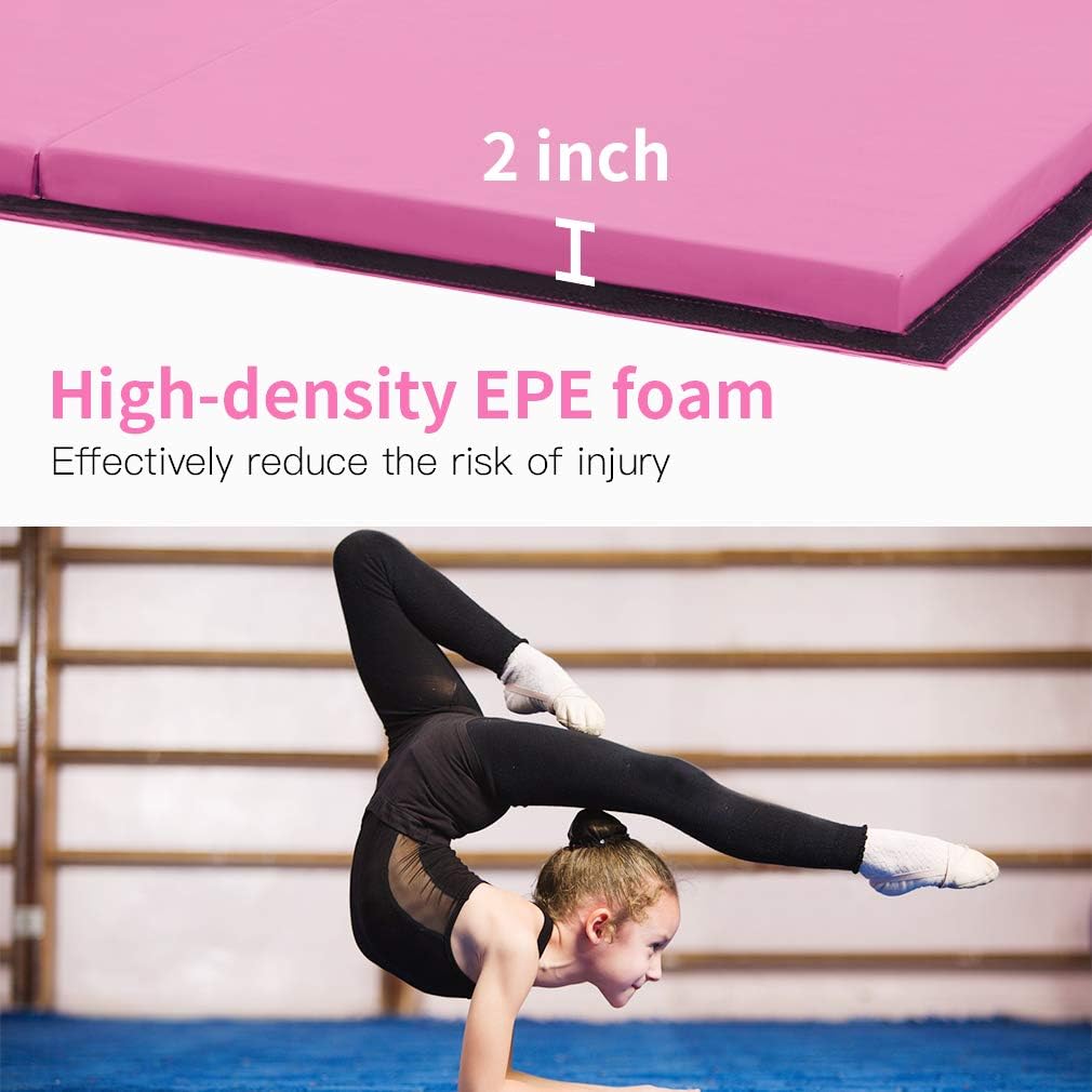 Gymnastics Tumbling Mats Portable Gymnastics Mat Foldable Tumbling Mat 2'x6'/4'x8' PU Leather Exercise Mat Yoga Mat with Carrying Handles for home Workout outdoor Yoga Gymnastics