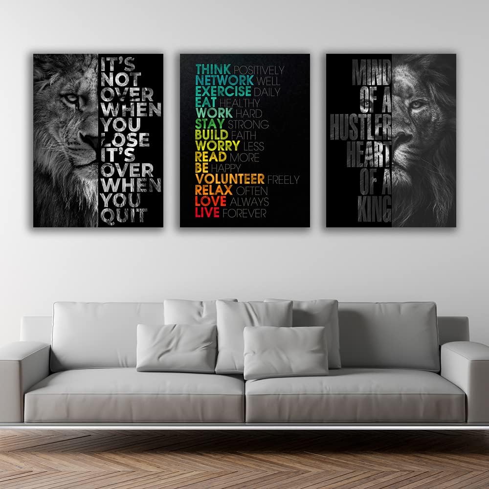 Motivational Canvas Painting Wall Art Execution Grind Hustle Inspirational Wall Art Success Entrepreneur Poster Positive Quotes Wall Poster Framed for Home Office Wall Decor[48''Wx 24''H]