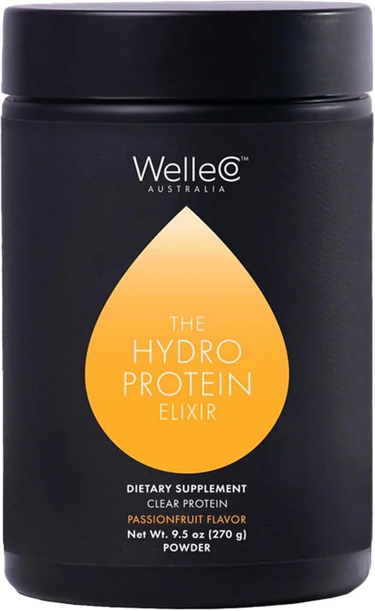 WelleCo HydroProtein Elixir, Potassium Electrolyte Powder with 15g Vegan Protein for Energy, Healthy Hair, Skin & Nails, Easy to Digest Powdered Electrolytes, Passionfruit, 9.5oz Jar