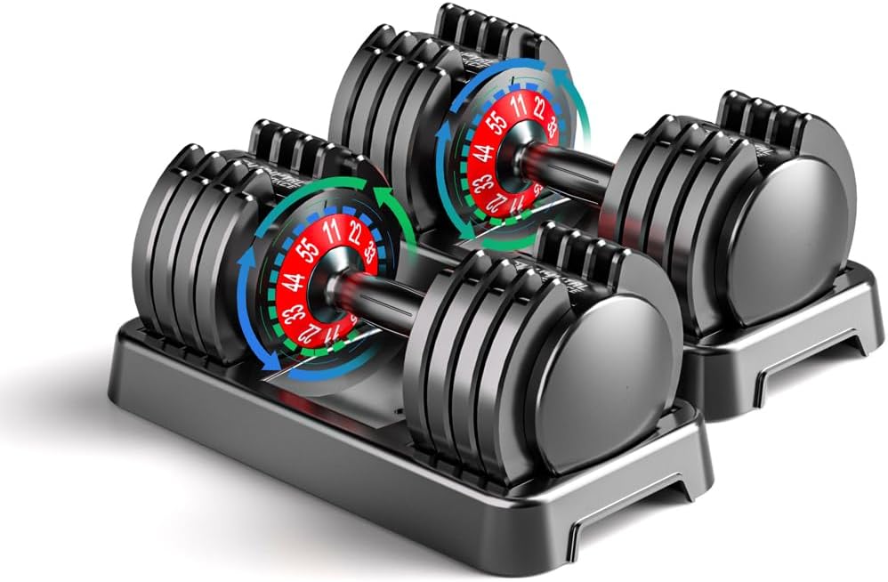 25/55lbs Adjustable Dumbbells Set, Dumbbells with Anti-Slip Metal Handle for Exercise & Fitness Fast Adjust Weight for Full Body Workout Fitness