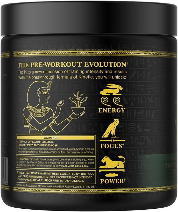 Ambrosia Kinetic Organic Preworkout, Mushroom Enhanced Natural Pre Workout Supplement, Nootropic Superfood Powder for Energy (Tropical Lime)