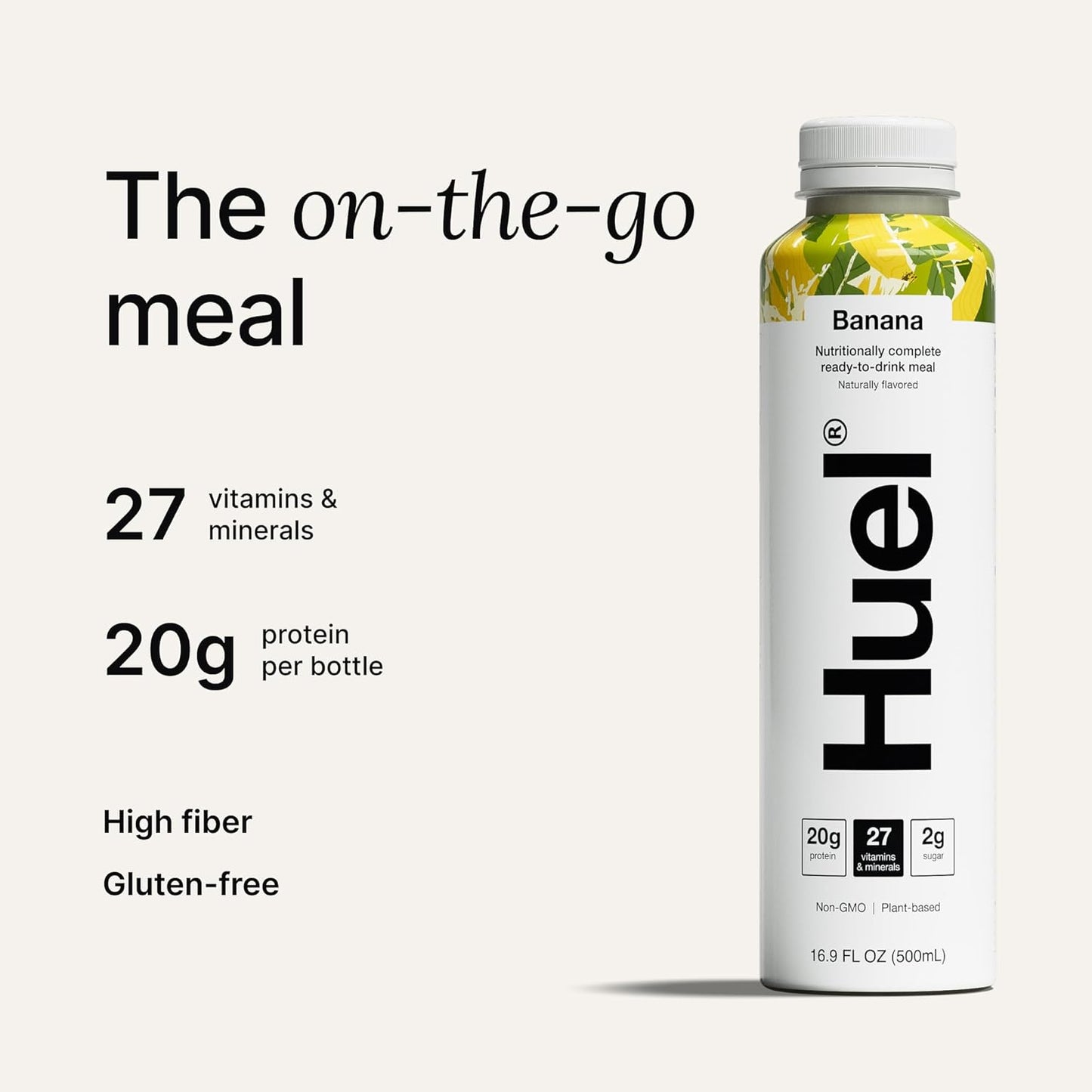 Huel Ready-to-Drink | Banana Meal Replacement Drink | High Protein Drink | Nutritionally Complete, Low Sugar, High Fiber, Plant Based, Vegan, Healthy | 20g Protein Per Bottle, 16.9 Fl Oz (12 Pack)